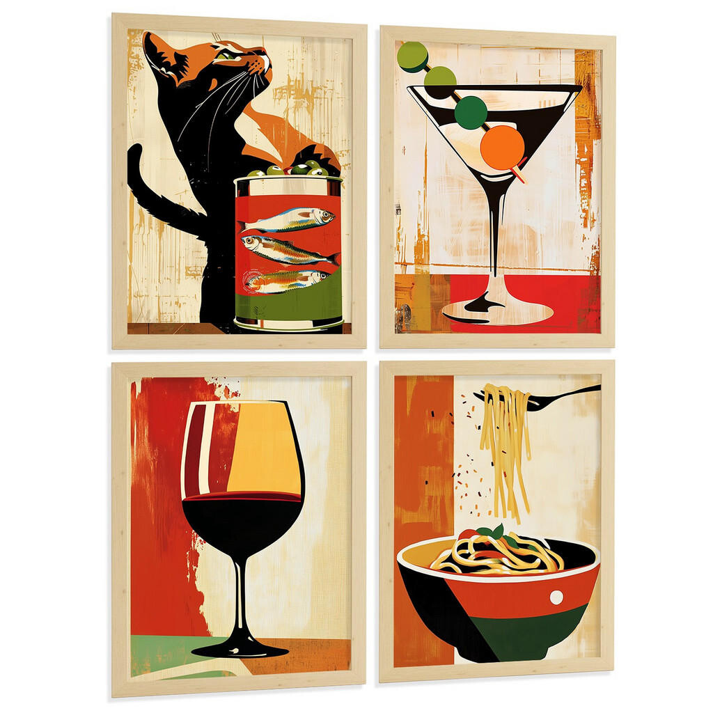 Nacnic PLAKAT Sada 4 Vintage Cat A3 bez rámu