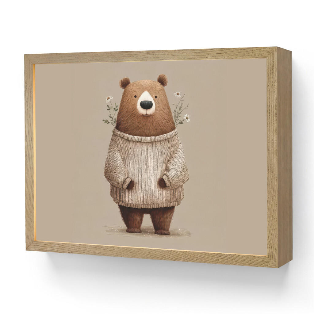 OnlyWow DOBÍJECÍ NOČNÍ LAMPIČKA Medvěd - Bílé květy - Cosy 40x30 cm