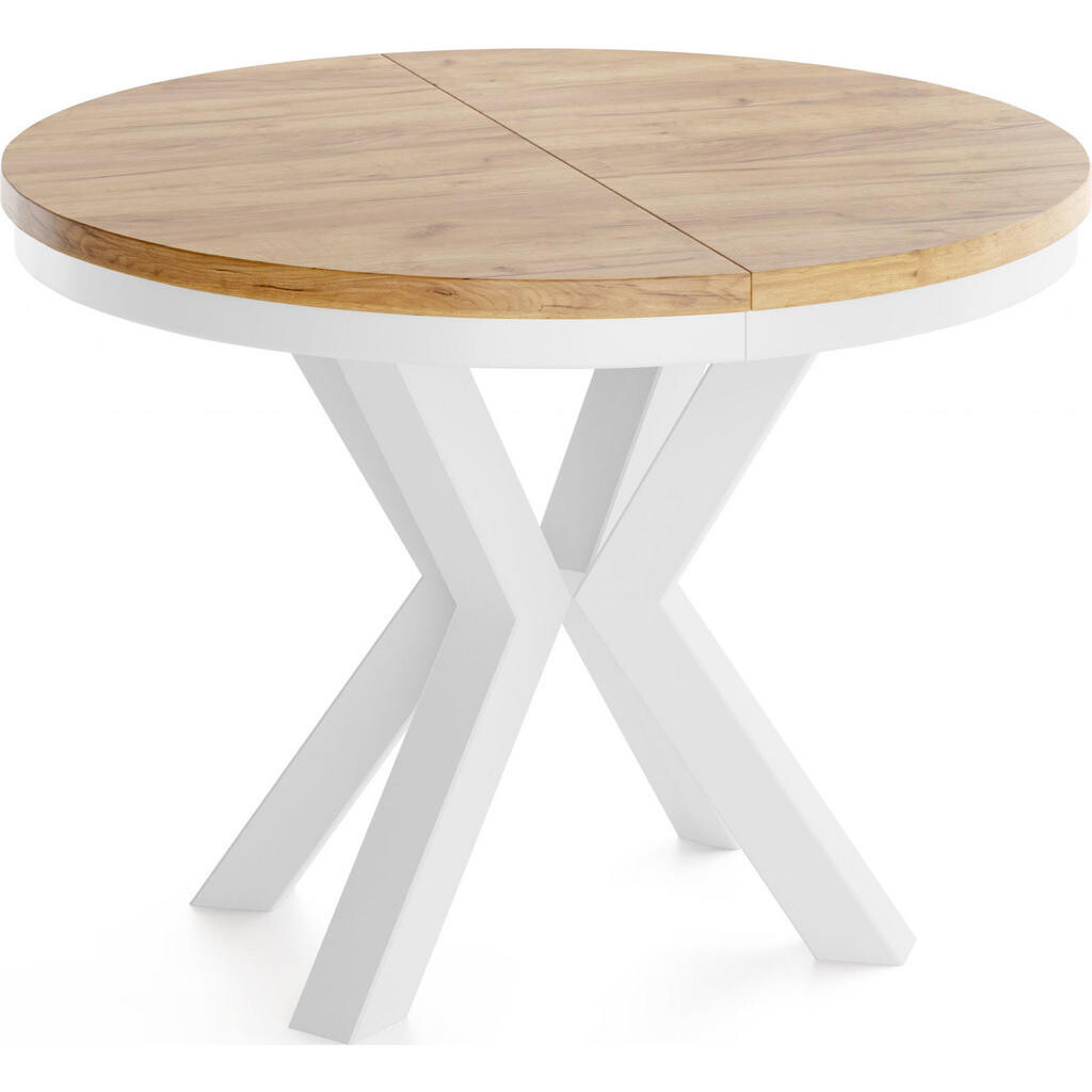 WFL GROUP JÍDELNÍ STŮL Clara Kulatý Rozkládací Skandinávský s Bílámi Kovovými Nohami, Dub Craft Hnědý 100-176/100/76 cm