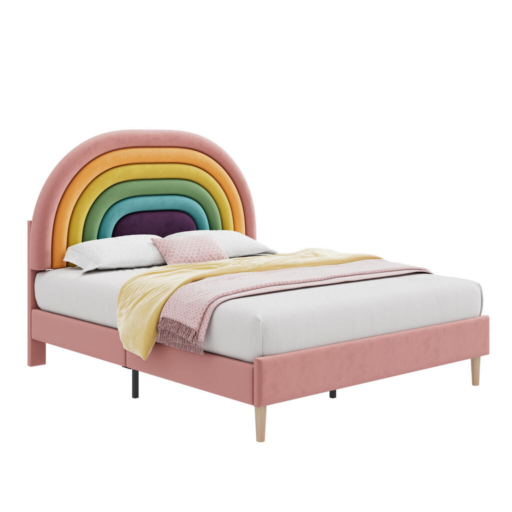 OKWISH ČALOUNĚNÁ postel 140/200 cm růžová ze sametu s polohovatelným čelem a lamelovým roštem
