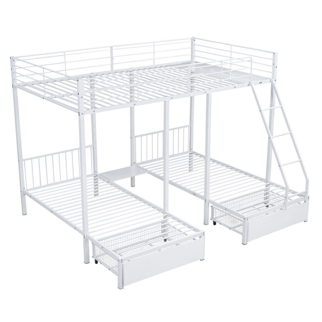OKWISH PATROVÁ postel 140/200 cm bílá kovová se 2 zásuvkami, dělitelná