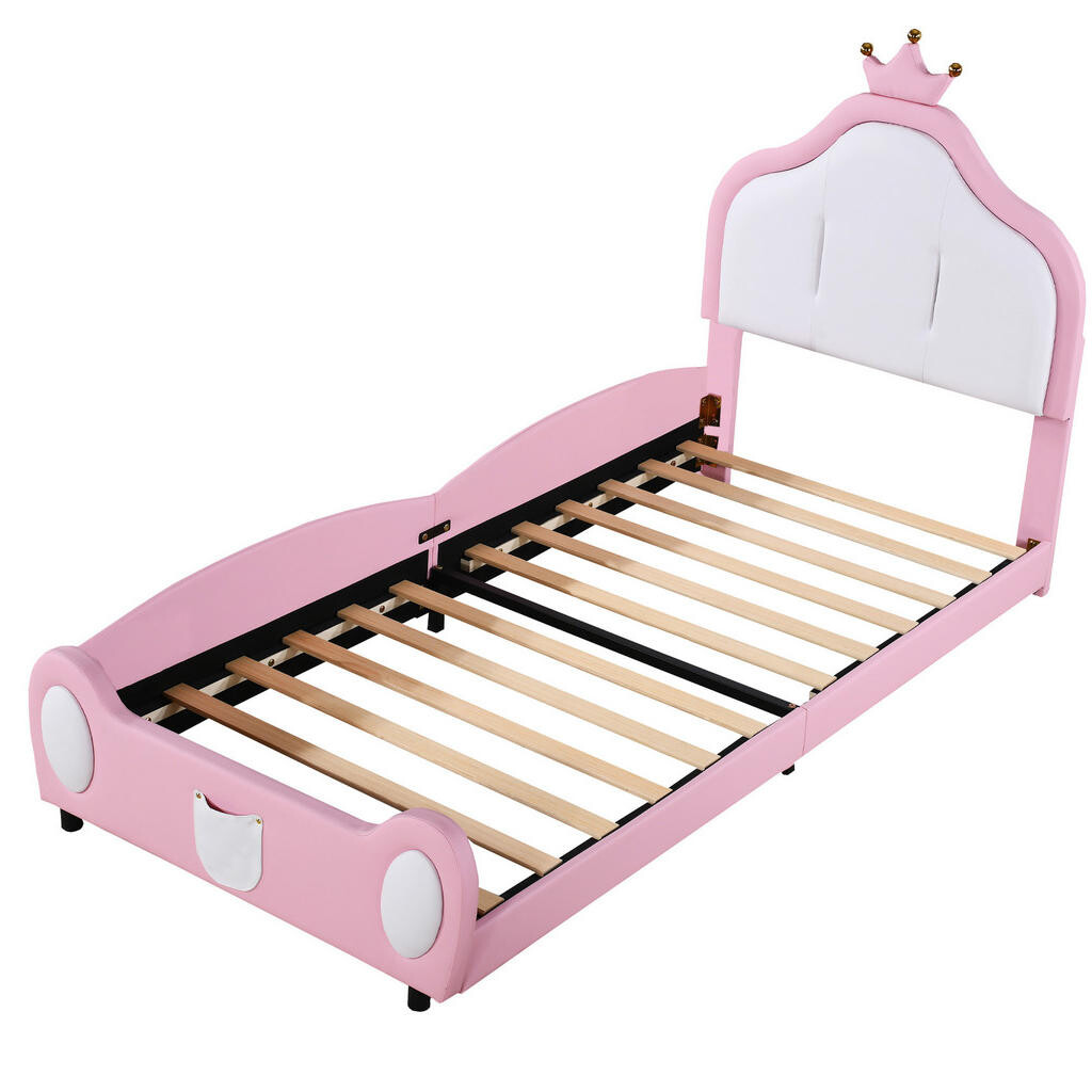 Redom ČALOUNĚNÁ postel 90/200 cm s korunovým čelem a dvoubarevným designem, Růžová