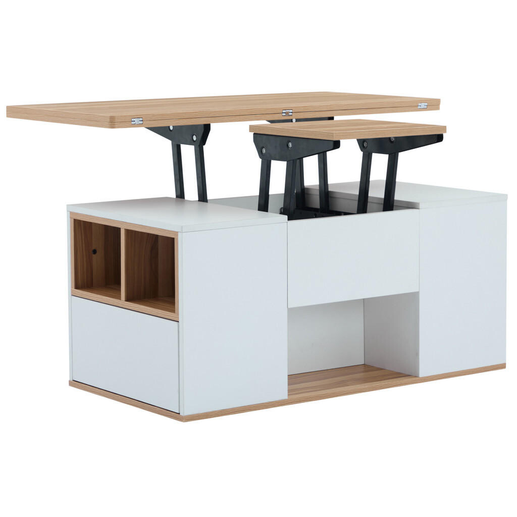 OKWISH KONFERENČNÍ stolek 100/51/47 cm bílý z dřevotřísky s výklopnou deskou a úložným prostorem