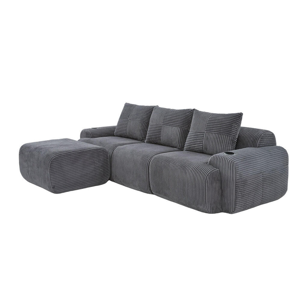 OKWISH MODULÁRNÍ pohovka 268/174/80 cm tmavě šedá z manšestru s držákem na nápoje a kapsou