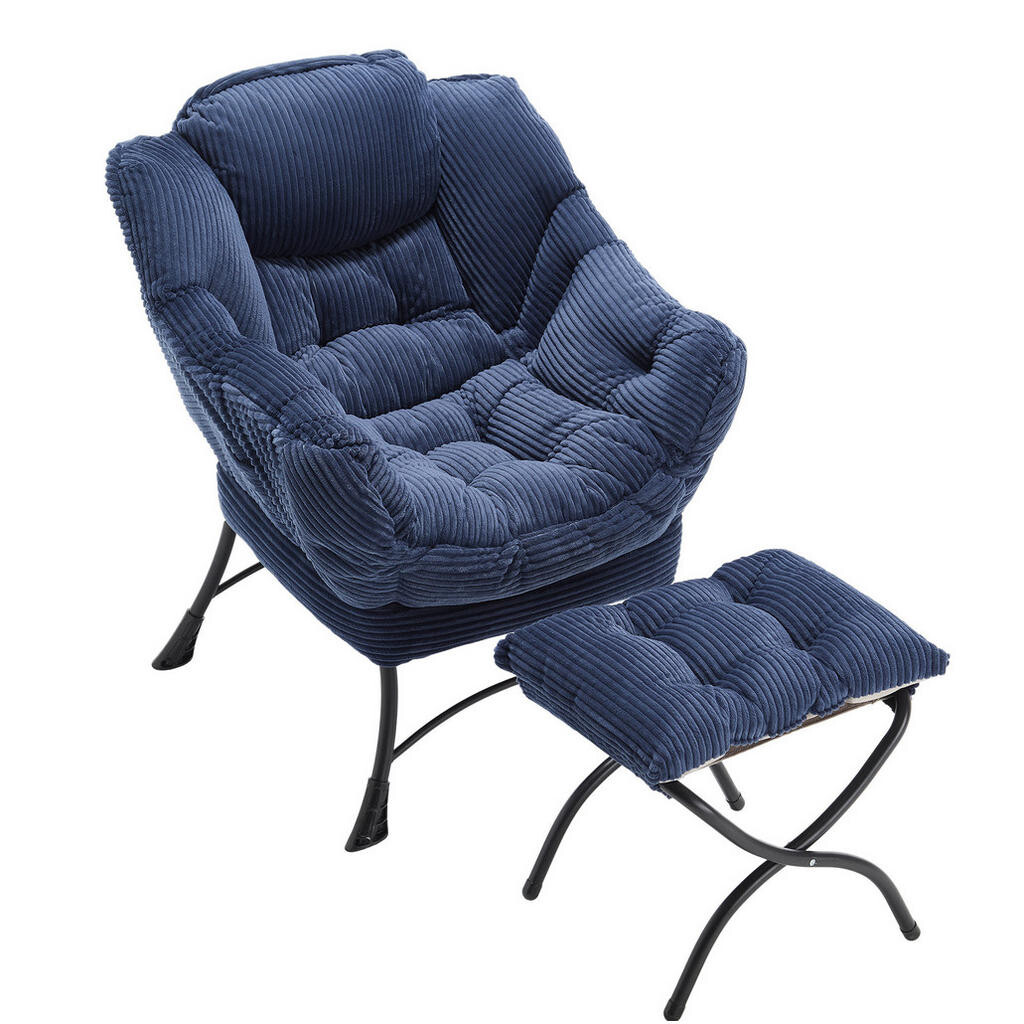 Redom RELAXAČNÍ křeslo 69,9/64/95 cm s podnožkou, područkami a boční kapsou, tmavě modrá