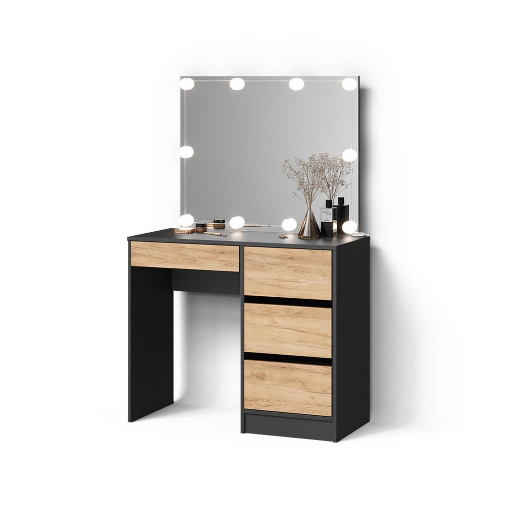 Livinity® TOALETNÍ STOLEK Imola Antracit/zlatý dub 90 cm s osvětlením LED