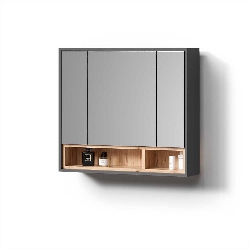 Livinity® KOUPELNOVÁ ZRCADLOVÁ SKŘÍŇKA Temo Antracit 80 x 72 cm