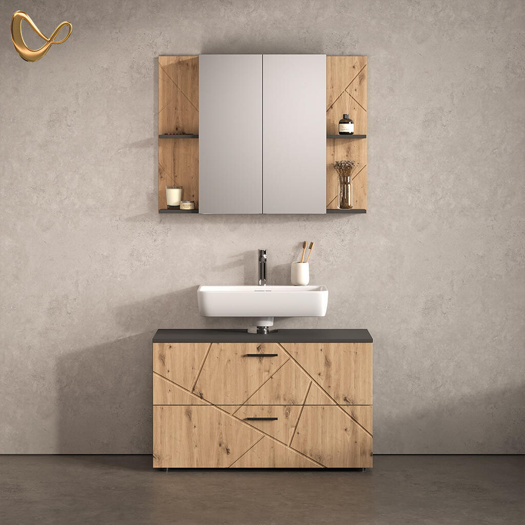 Livinity® KOUPELNOVÁ SESTAVA NÁBYTKU Ronco, Antracit/Řemeslný dub, 2dílná