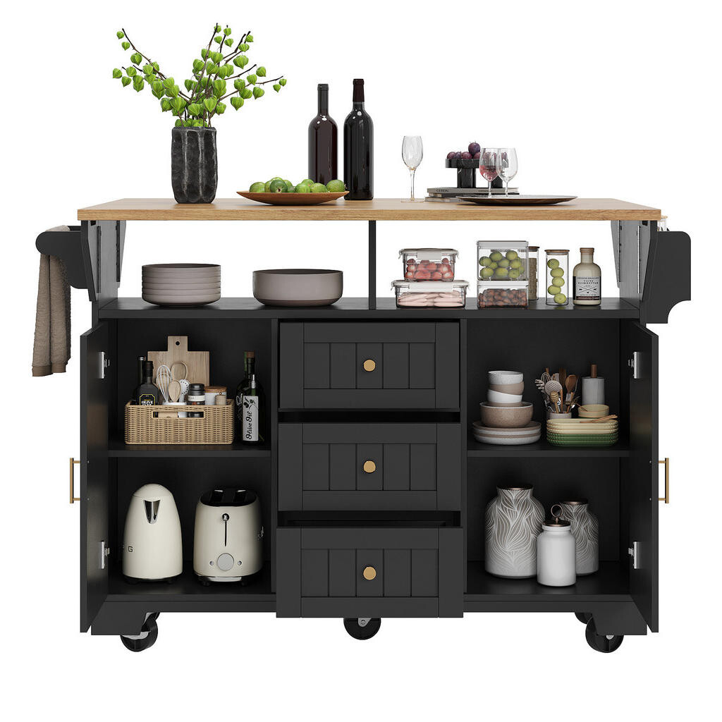 OKWISH KUCHYŇSKÝ ostrůvek 120/40/95 cm černý z MDF a kovu s výklopnou deskou a úložným prostorem