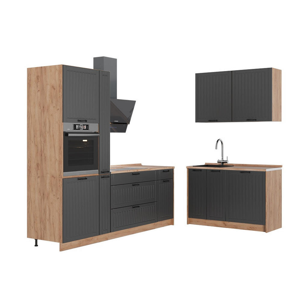 Vicco KUCHYNĚ Fame-Line, Tmavě šedá/Zlatý mocný dub, 220 x 120 cm bez pracovní desky