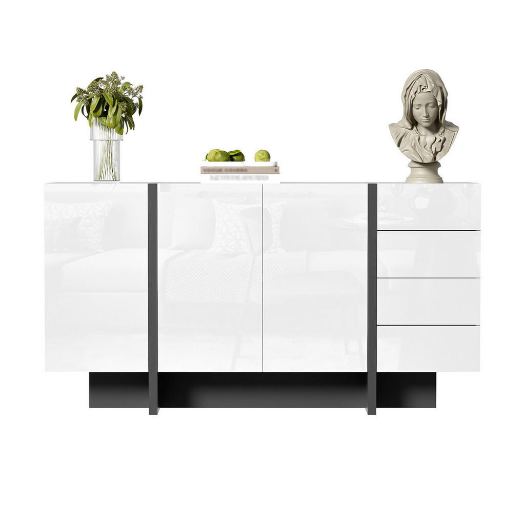 OKWISH BOČNÍ skříň 150/40/80,5 cm bílá a černá z MDF a dřevotřísky s úložným prostorem