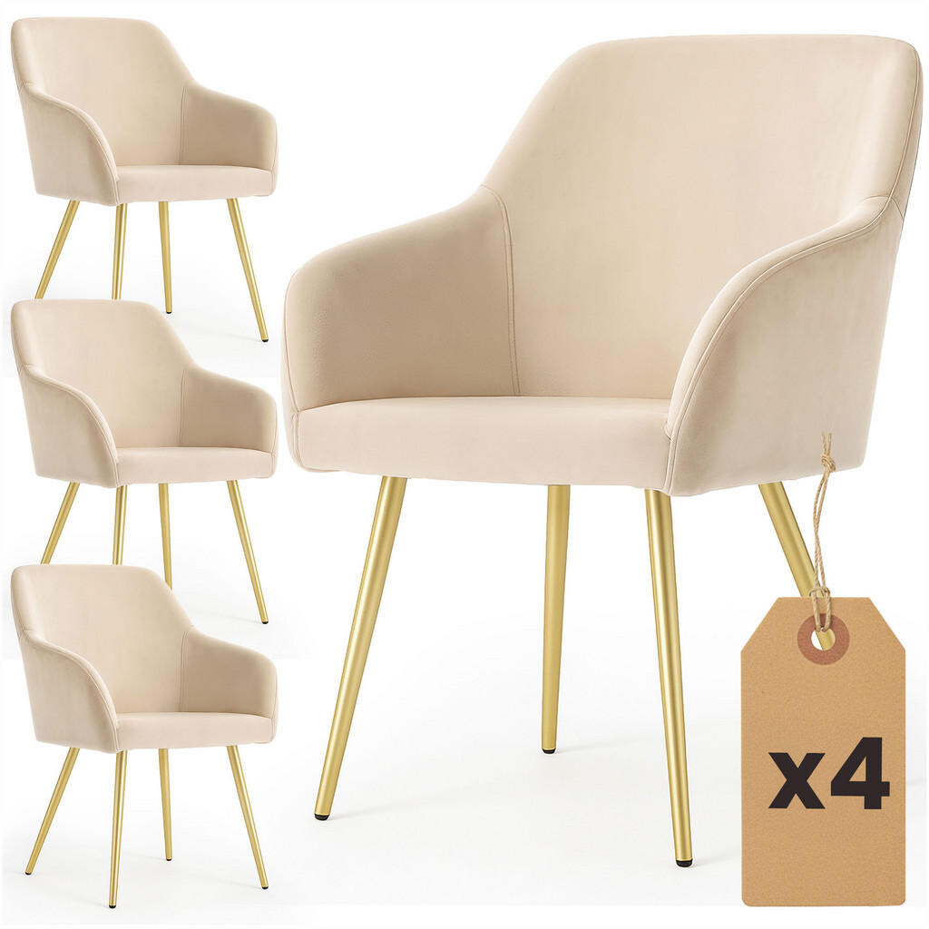 RAUMHIRSCH FURNITURE ČALOUNĚNÁ ŽIDLE, sada 4 ks, kovové nohy, béžová, zlatá 54,5/83/58