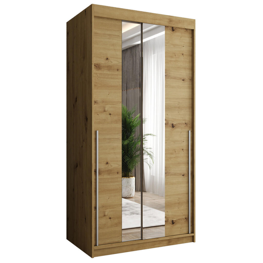 Home Collective SKŘÍŇ S POSUVNÝMI DVEŘMI se zrcadlem, šířka 100 cm, Artisan se stříbrným úchytem