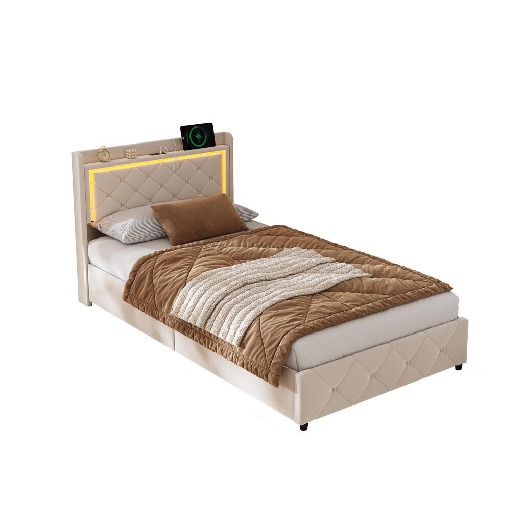 SHOPENTRA PLYNOVÁ tlaková matrace 90x200 cm, LED čelovka, USB, velur, béžová