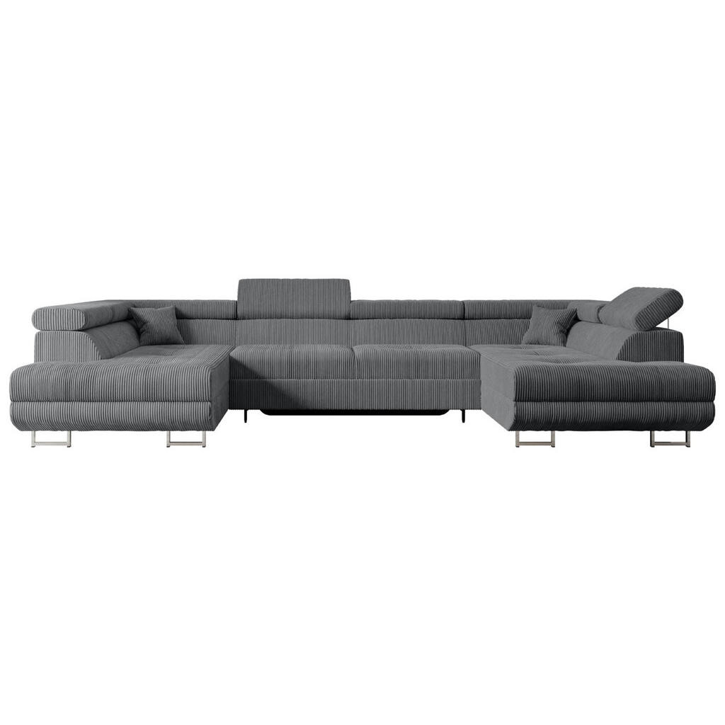 ALTDECOR SEDÁCÍ SOUPRAVA s funkcí lůžka a úložným prostorem pod postelí GUSA-U 342x202x107 cm tmavě šedý manšestr