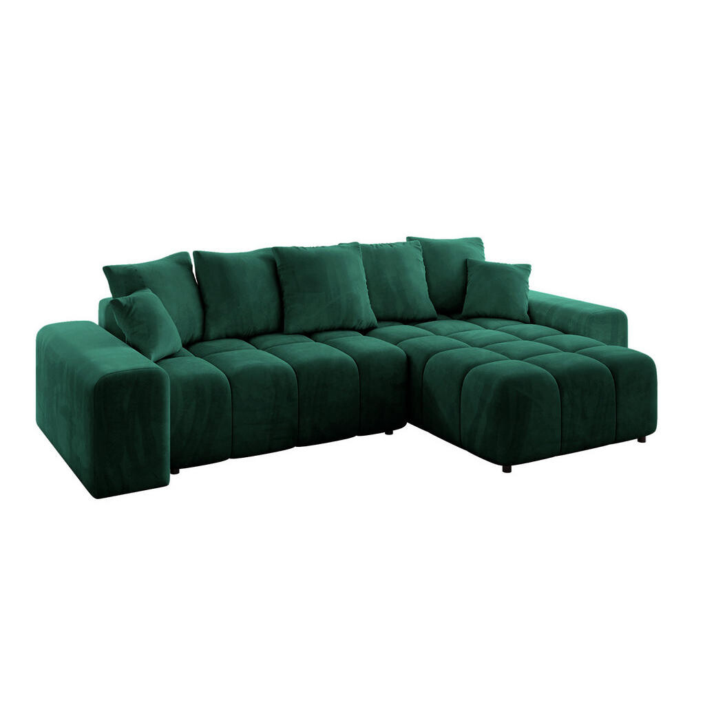 ALTDECOR ROHOVÁ SEDACÍ SOUPRAVA s otomanem vpravo ENIL-L 297x189x68 tmavě zelená velur