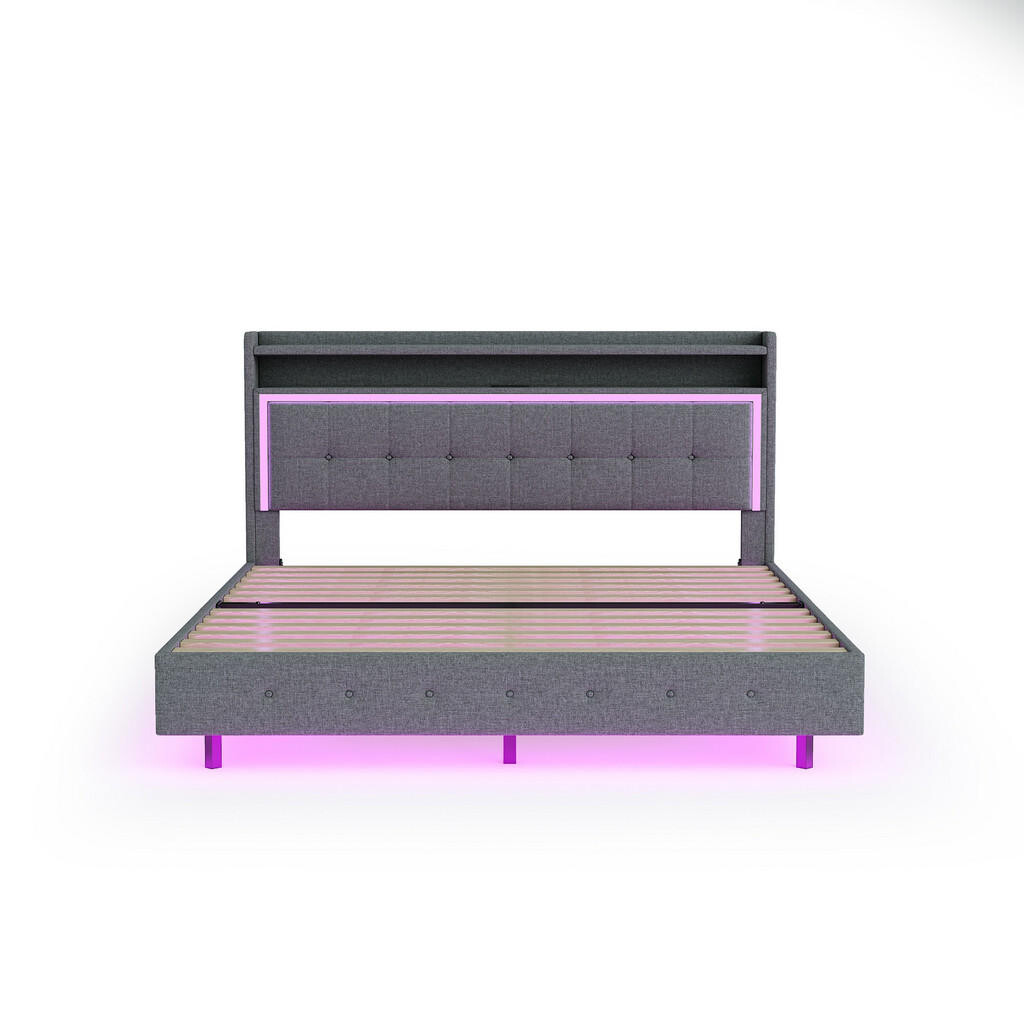 FLIEKS ČALOUNĚNÁ POSTEL 160x200cm USB LED Čelo Šedá