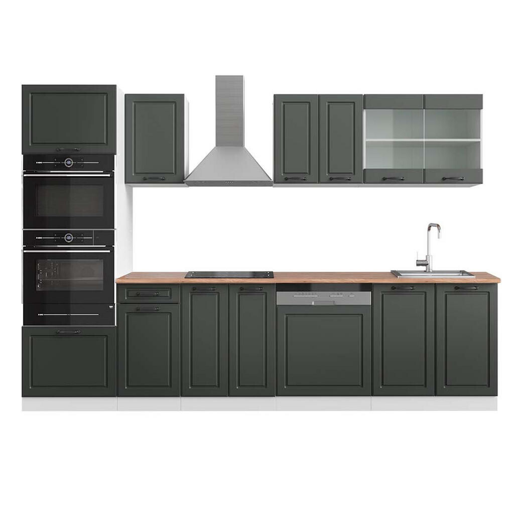 Vicco KUCHYŇSKÝ KOUT R-Line Antracitový venkovský dům 300 cm s vysokou skříní, PD Dub