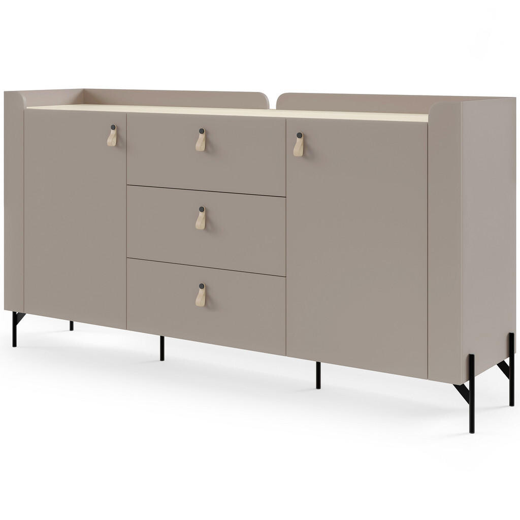 Beautysofa KOMODA Sorella se 2 dveřmi a 3 zásuvkami, 180 cm, do studentského pokoje, porcini + dub Mavelie