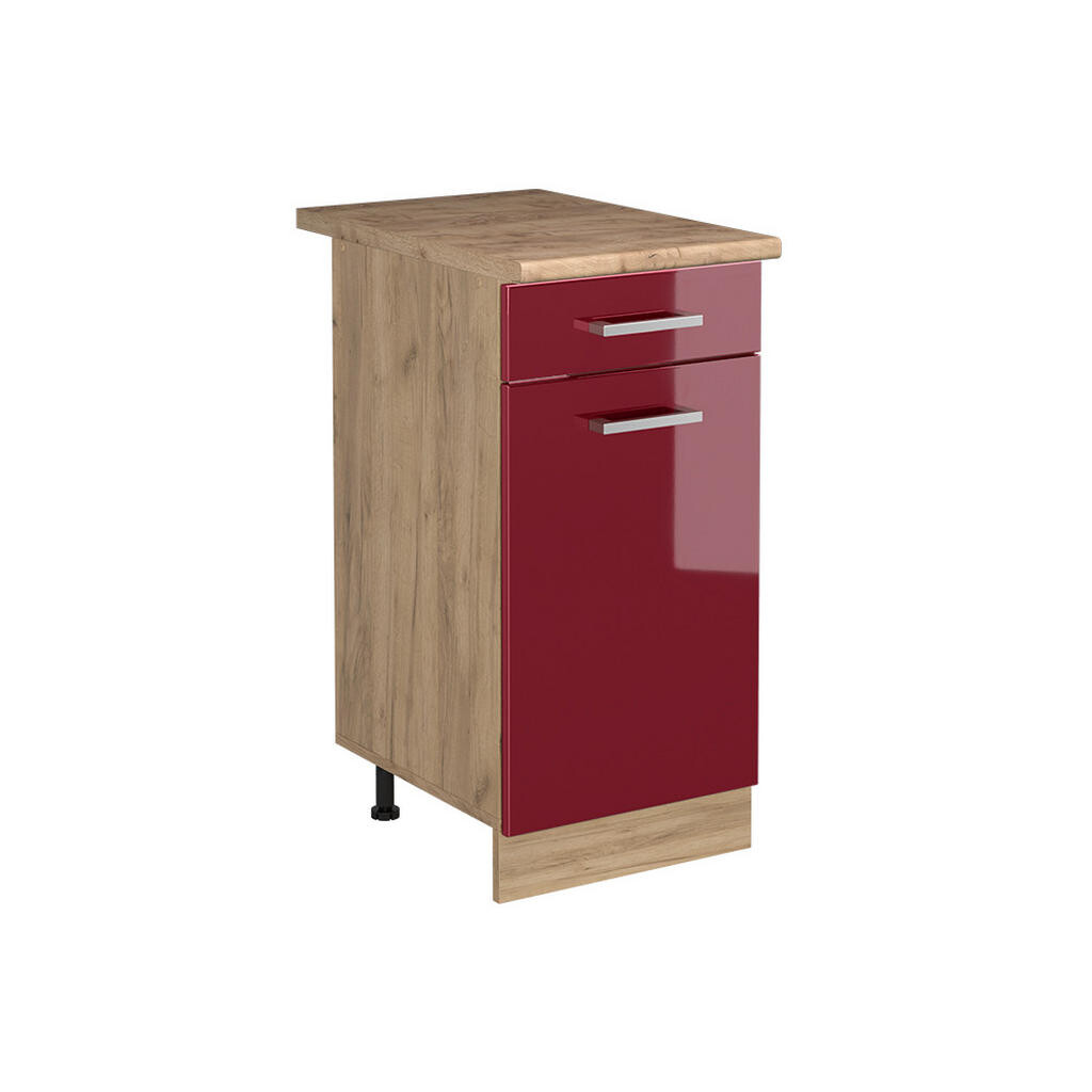 Vicco SPODNÍ SKŘÍŇKA KUCHYŇSKÉ LINKY R-Line, Červená vysoký lesk/Zlatý mocný dub, 40 cm pracovná doska Dub Goldkraft