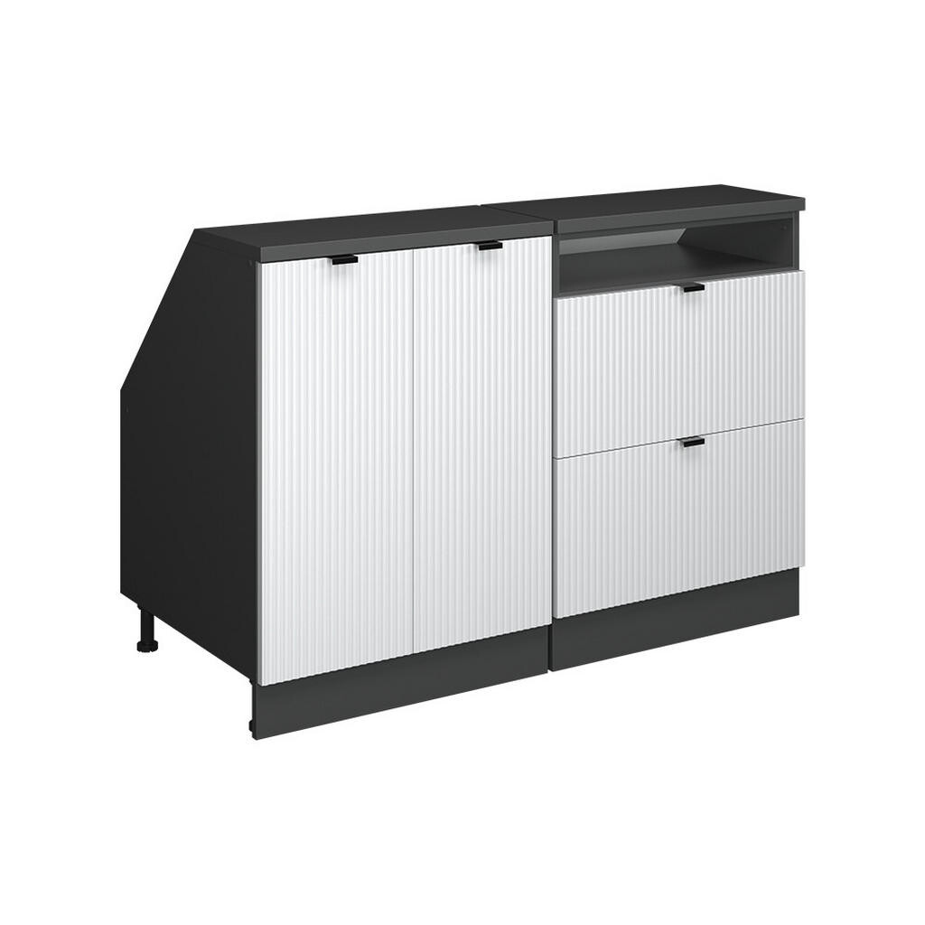 Vicco KUCHYŇSKÁ SKŘÍŇKA POD ŠIKMOU STŘECHU R-Line Bílé zvlnění 120 cm Sada 2 korpusů skříně hloubka 60 cm
