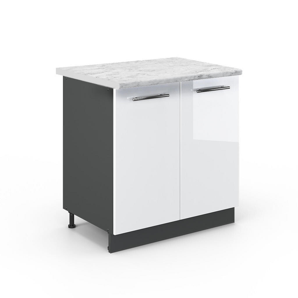 Vicco SPODNÍ SKŘÍŇKA KUCHYŇSKÉ LINKY Fame-Line, Bílá vysoký lesk/Antracit, 80 cm pracovná doska Mramor