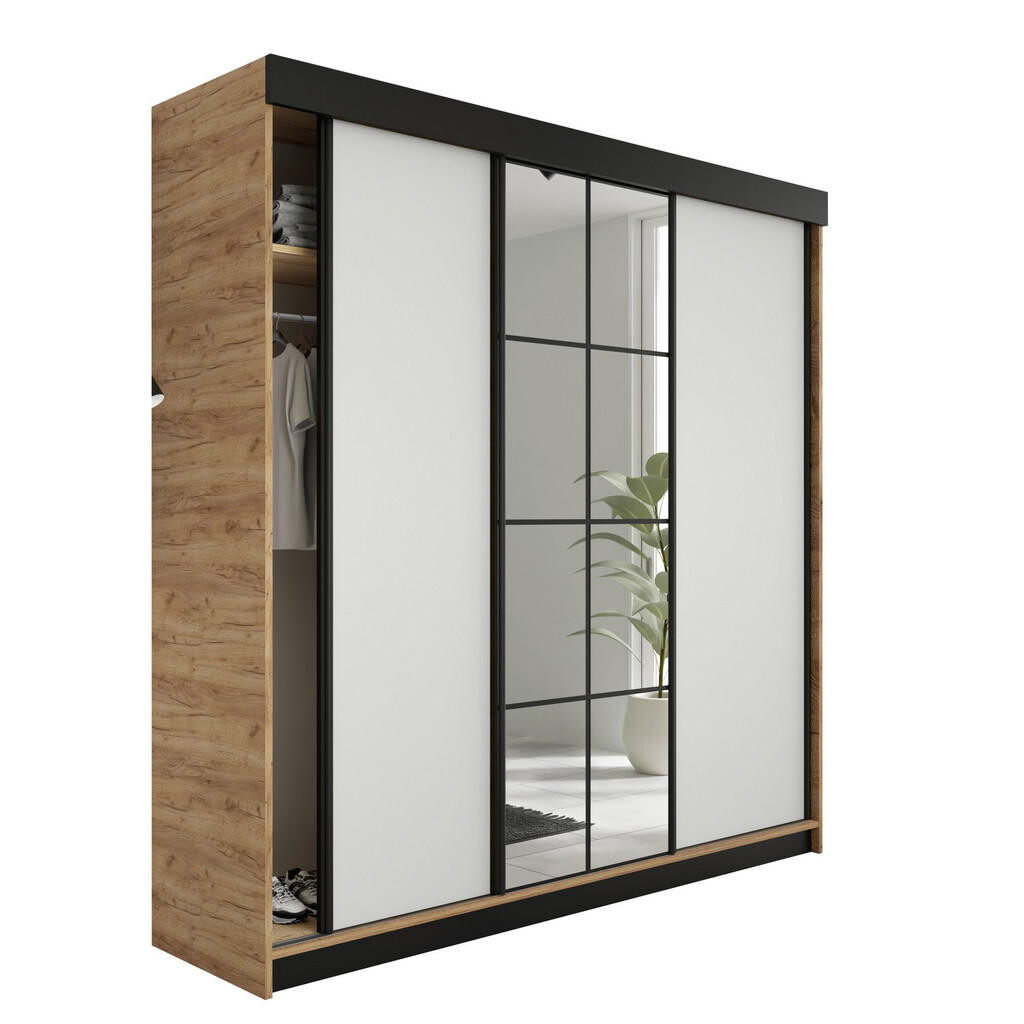 Kier Furniture POSUVNÁ ŠATNÍ SKŘÍŇ LAMARO 200x205x59cm - Dub Craft & Bílá