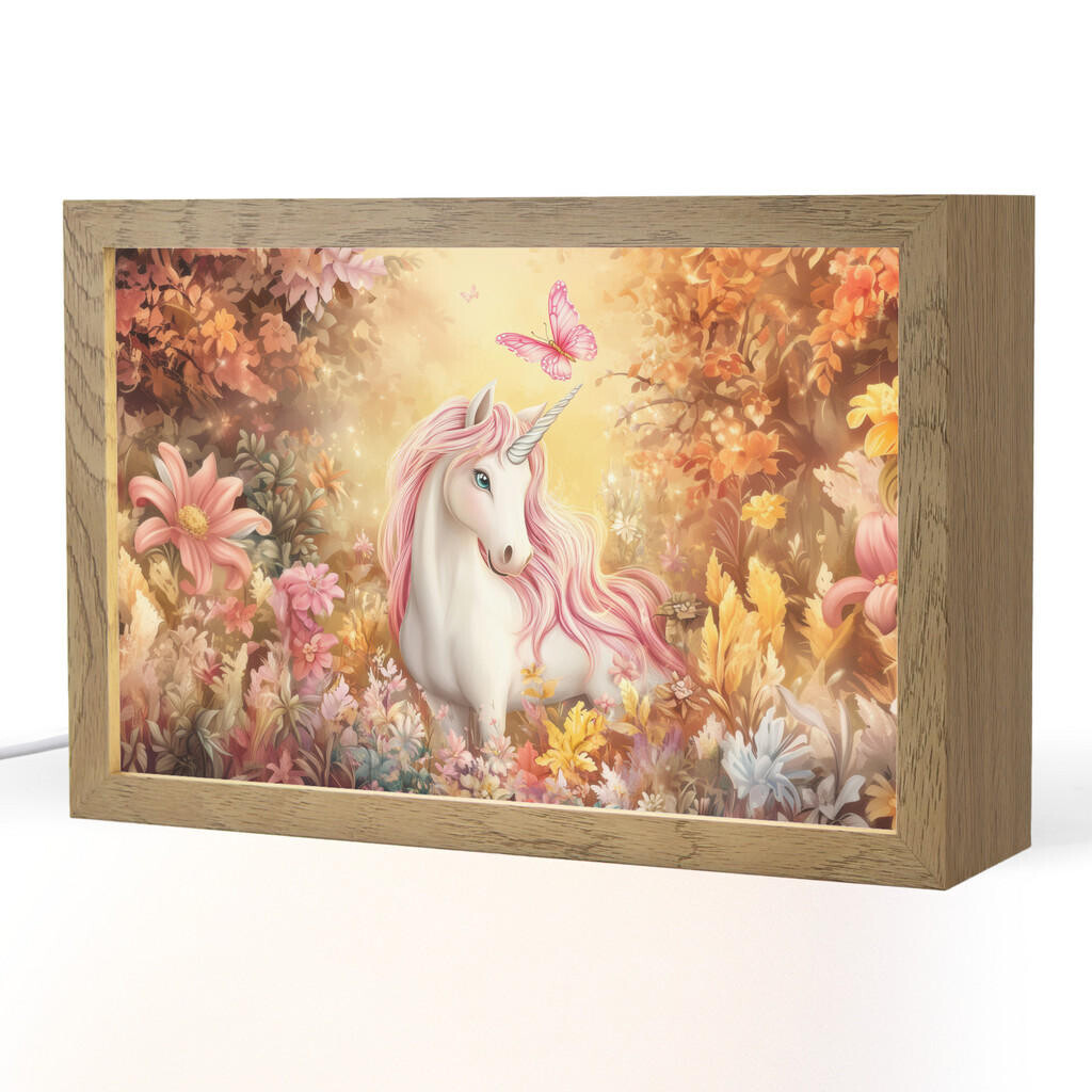 OnlyWow NOČNÍ LAMPIČKA Jednorožec - Květiny - Motýl - Růžová 30x20 cm