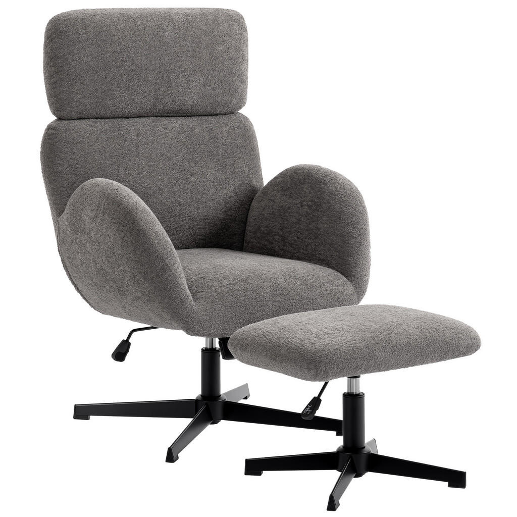 HOMCOM RELAXAČNÍ křeslo s podnožkou, polyester, šedé