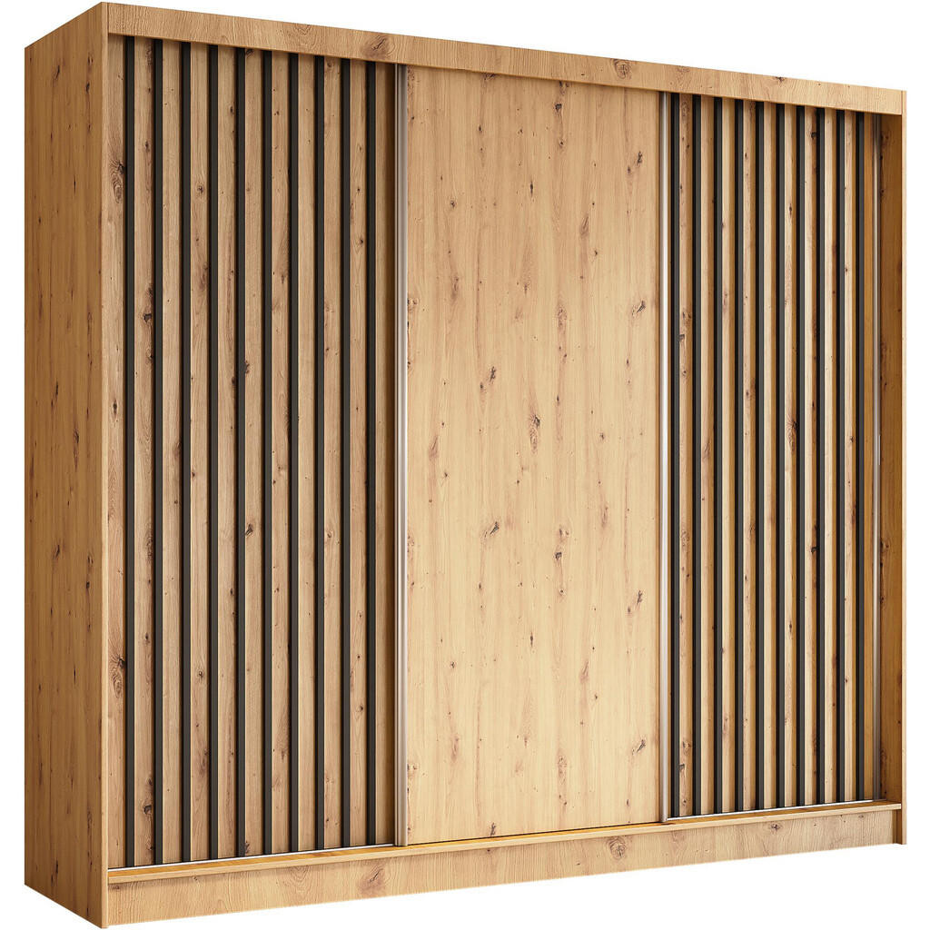Beautysofa SKŘÍŇ s posuvnými dveřmi Helios 240/216/61 dub Artisan + černá se zásuvkami