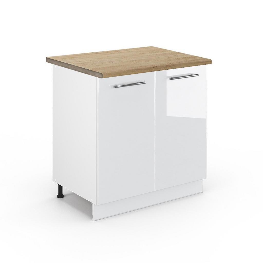 Vicco SPODNÍ SKŘÍŇKA KUCHYŇSKÉ LINKY Fame-Line, Bílá vysoký lesk/Bílá, 80 cm pracovná doska Dub Goldkraft