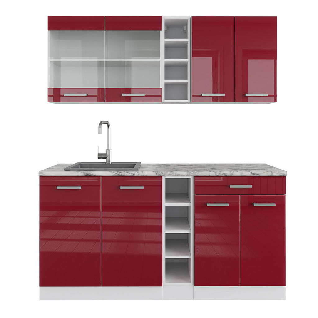 Vicco JEDNOTKOVÁ KUCHYNĚ R-Line Červená/bílá s vysokým leskem 160 cm s pracovní deskou