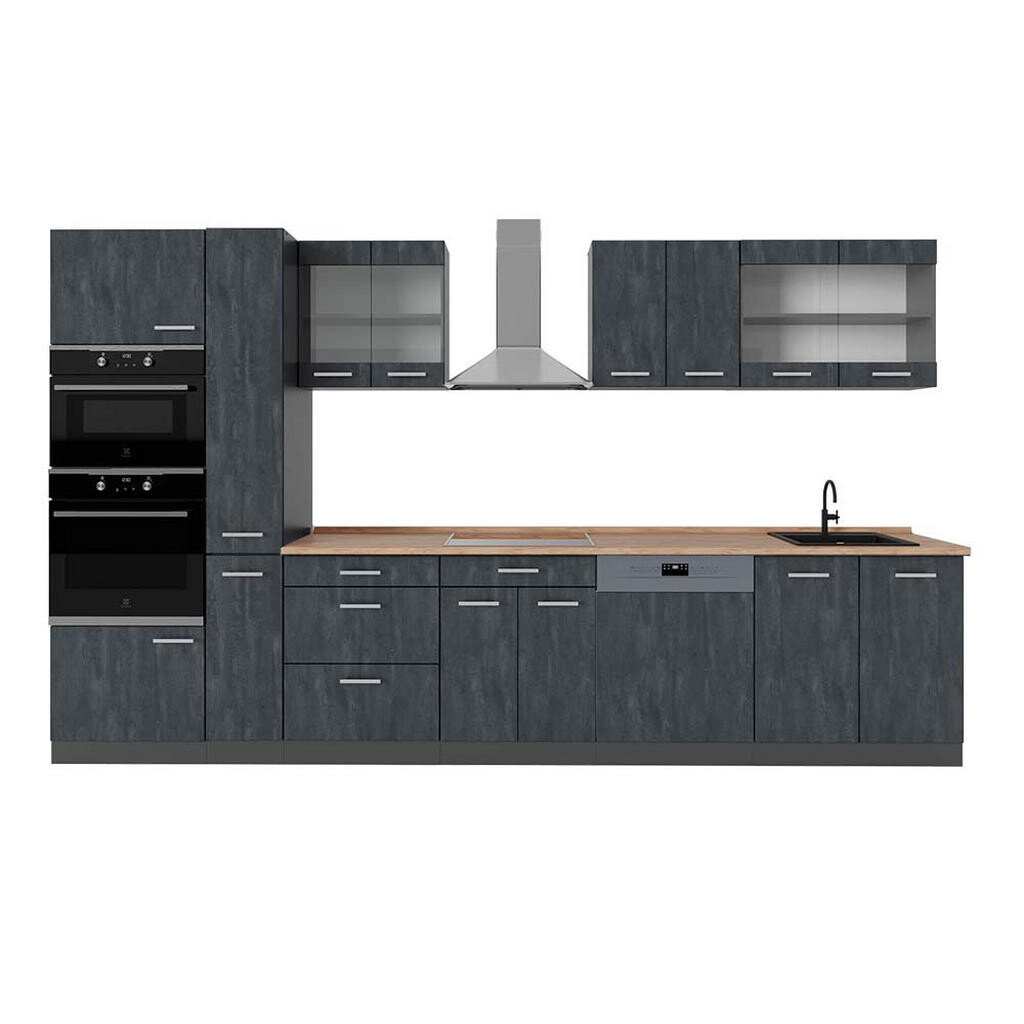 Vicco KOMPLETNÍ KUCHYNĚ R-Line Černý beton/antracit 350 cm , PD Dub