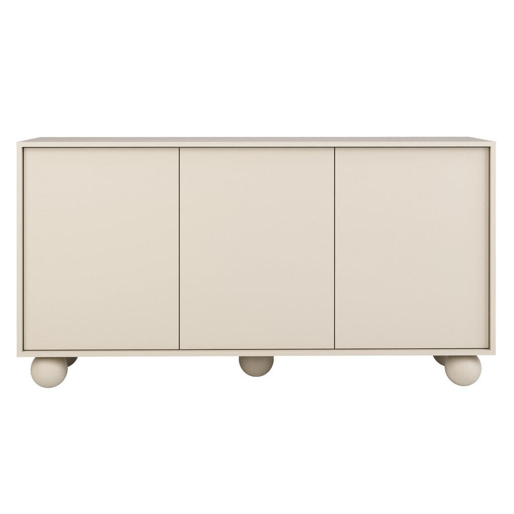 Beautysofa KOMODA Adel se 3 dvířky a kulatými nožkami, 154 cm, bezúchytková, kašmír