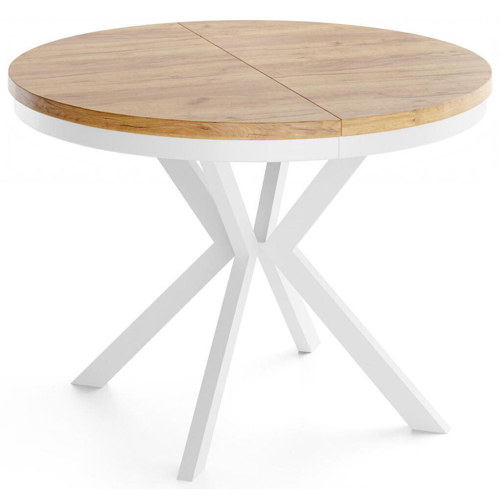 WFL GROUP JÍDELNÍ STŮL Cloud Kulatý Rozkládací s Bílámi Kovovými Nohami, Dub Craft Hnědý 90-170/90/76 cm