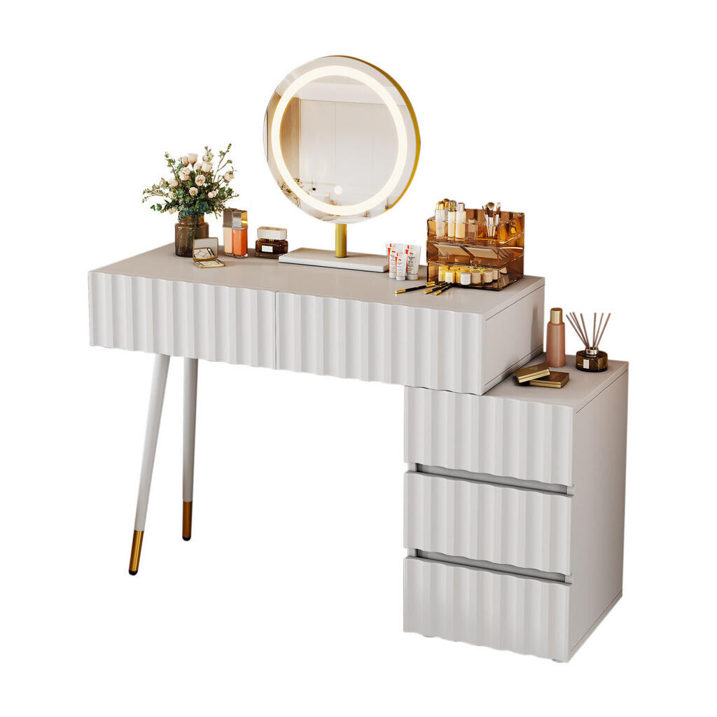 OKWISH TOALETNÍ stolek 100/40/127 cm bílý z MDF a dřevotřísky s LED zrcadlem a 5 zásuvkami