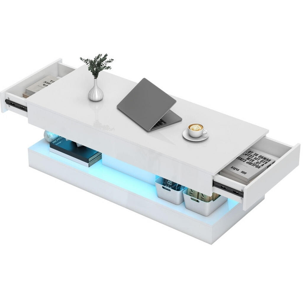 Redom KONFERENČNÍ stolek 120/50/42 cm s LED osvětlením, úložným prostorem a vysokým leskem, Bílá