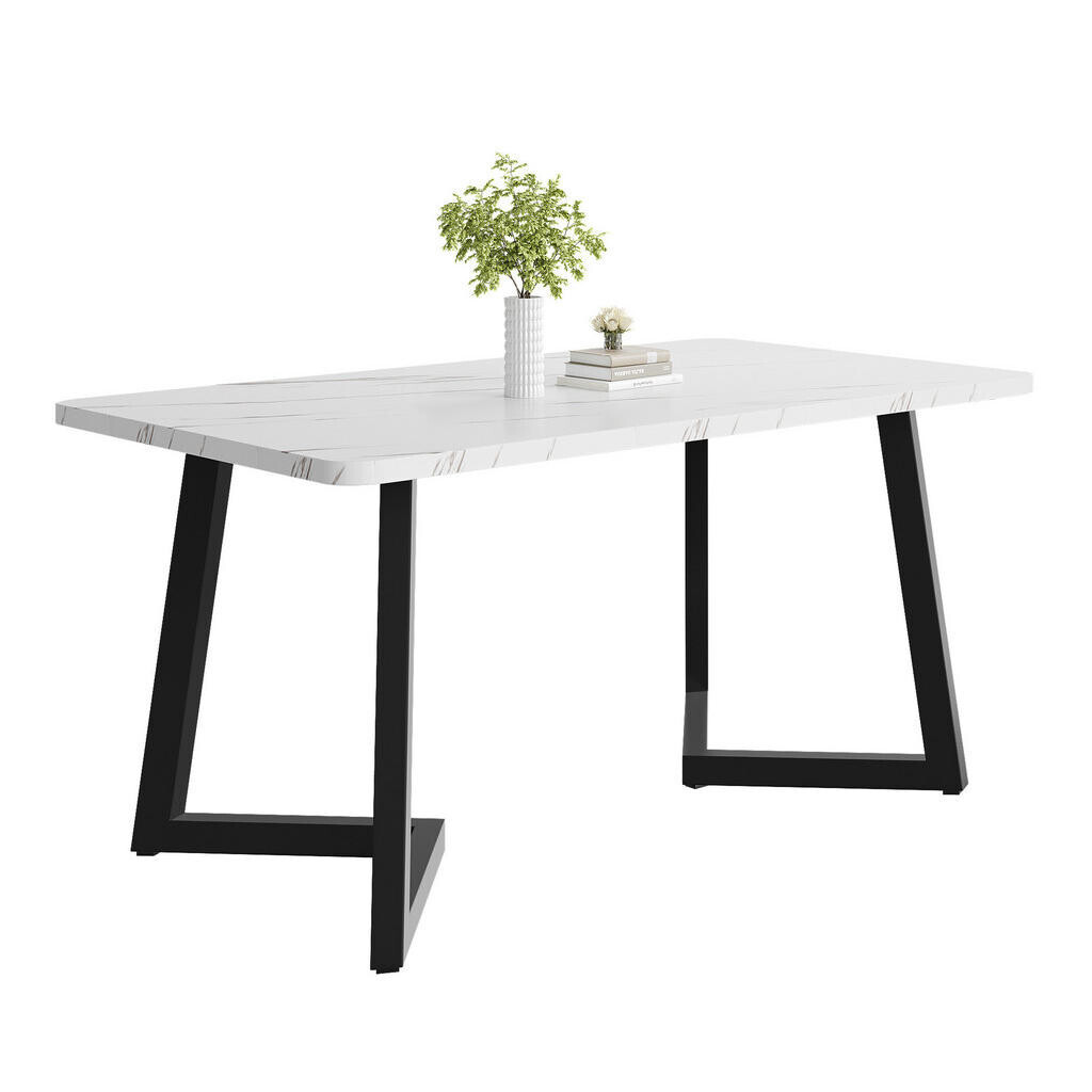 OKWISH JÍDELNÍ stůl 117/68/75 cm bílá/černá z MDF s mramorovým dekorem a kovovými nohami