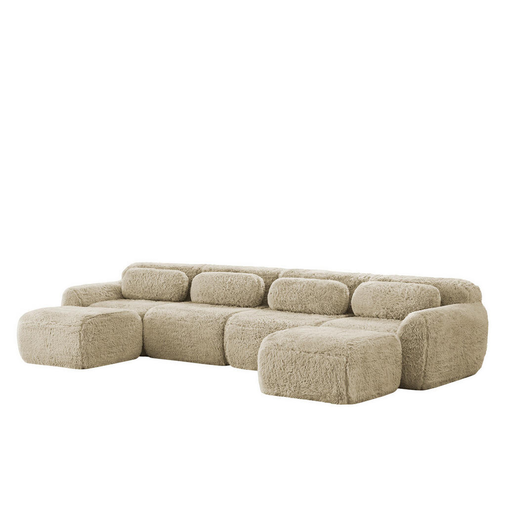 OKWISH MODULÁRNÍ pohovka U světle khaki z plyše bez montáže a s rutschfestým podkladem