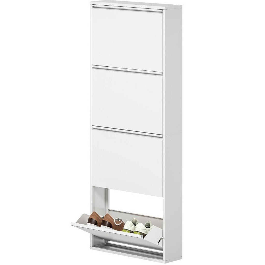 OKWISH BOTNÍK 55 x 15 x 139,5 cm bílý z kovu s 4 výklopy pro úzký vstupní prostor