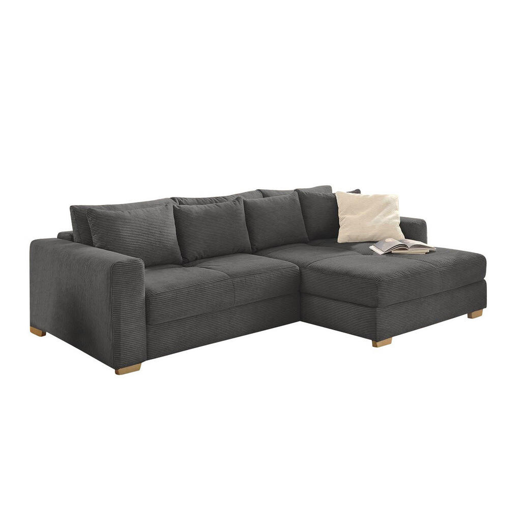 luma-home ROHOVÁ POHOVKA – PRO DLOUHODOBÉ SPÁNÍ: postel s pružinovým jádrem a úložným prostorem, 288 × 186 × 86 cm (Š×H×V), kord tmavě šedý / 15153