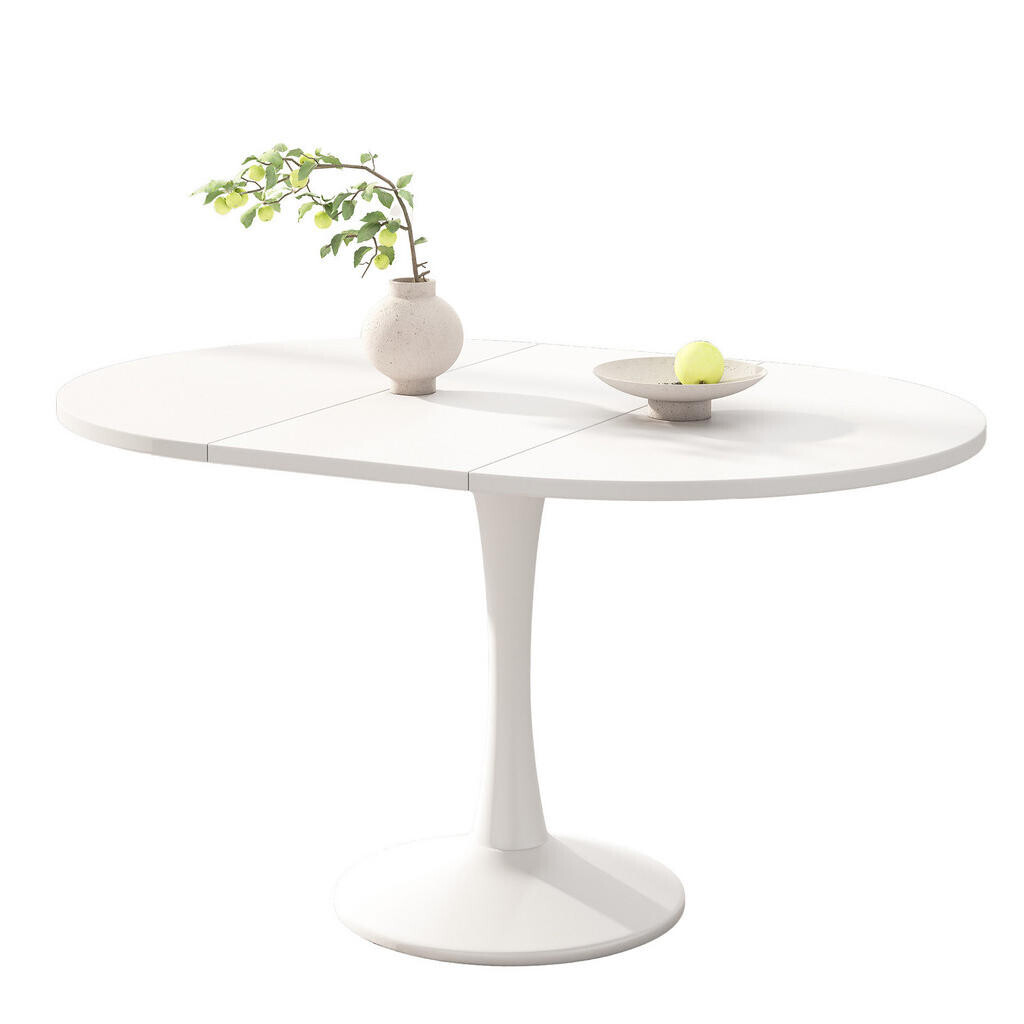 OKWISH ROZKLÁDACÍ jídelní stůl 100/140/100/75 cm bílý z MDF v oválném designu