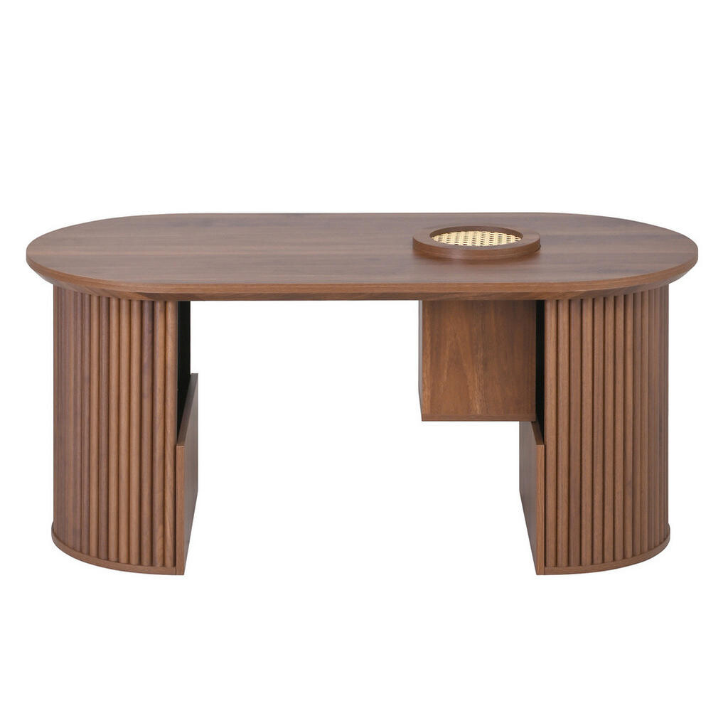 OKWISH OVÁLNÝ konferenční stolek 105/50/46,5 cm ořechový z MDF s úložným prostorem a zaoblenými hranami