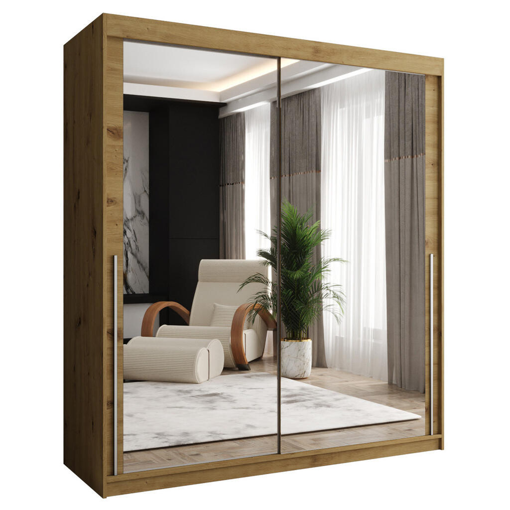 Home Collective ŠATNÍ SKŘÍŇ S POSUVNÝMI DVEŘMI se zrcadlem, šířka 180 cm, Artisan se stříbrným madlem