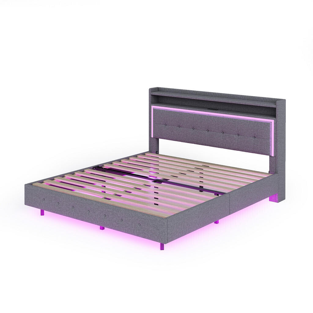 FLIEKS ČALOUNĚNÁ POSTEL 140x200cm USB LED Čelo Šedá