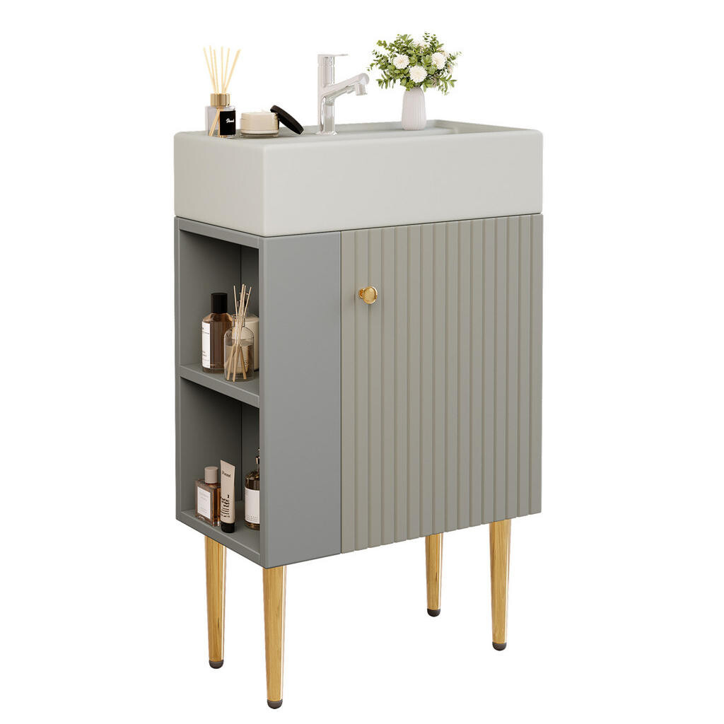 OKWISH KOUPELNOVÁ skříňka s umyvadlem 55 cm šedá/bílá z MDF s úložným prostorem