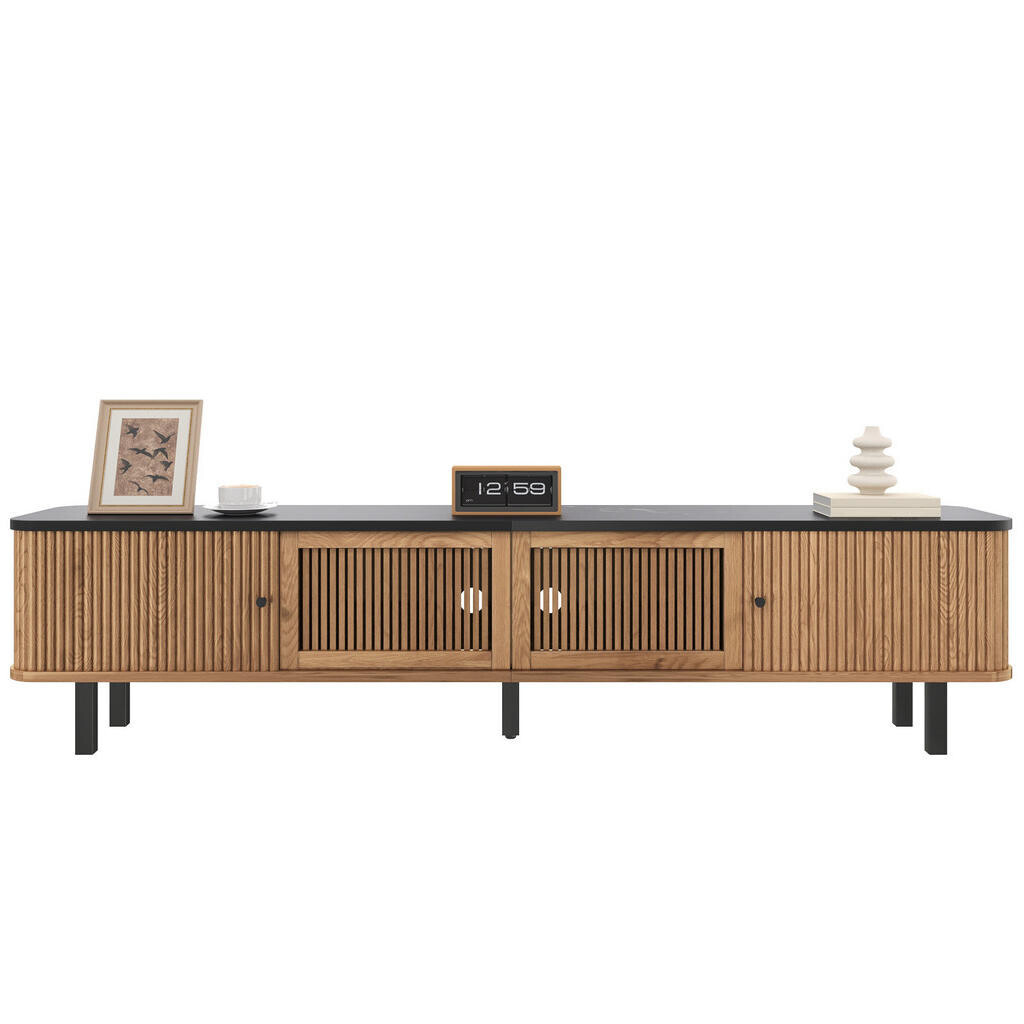 OKWISH TV stolek 190/35/45 cm dub z MDF a dřevotřísky se šoupacími dvířky a větrací mřížkou