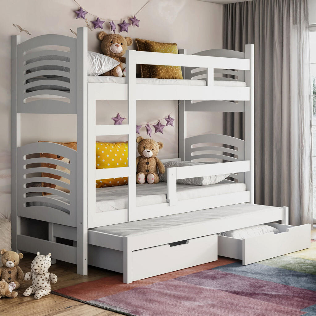Selsey PATROVÁ postel pro 3 osoby s matracemi Cami, 75x180 cm