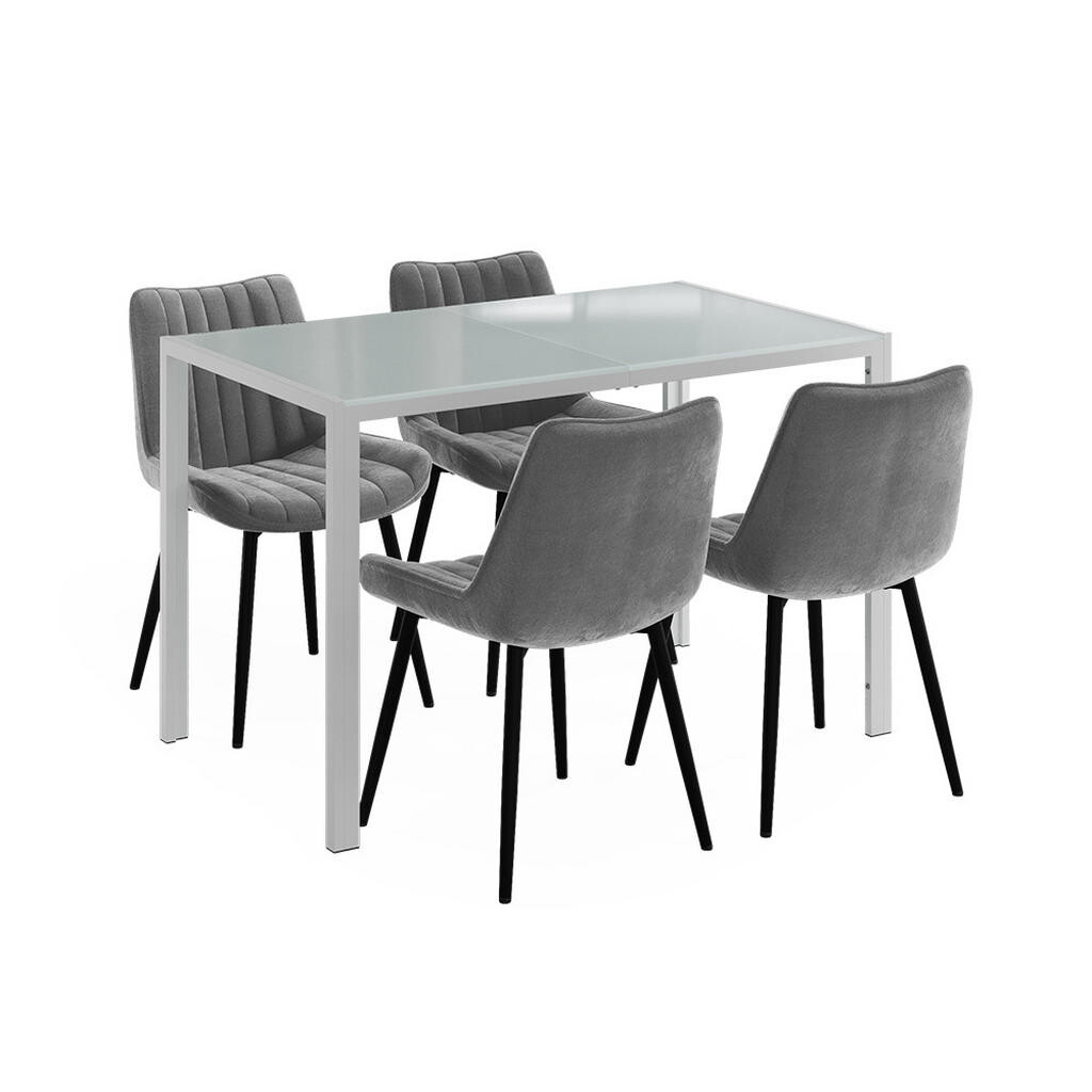 Vicco JÍDELNÍ STŮL SESTAVA Grand, Bílá, 120 x 70 cm se 4 židlemi (šedé)