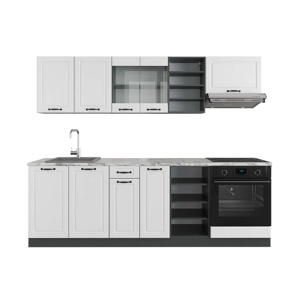 Vicco KUCHYŇSKÝ KOUT R-Line Bílý venkovský dům/antracit 240 cm , PD Mramor
